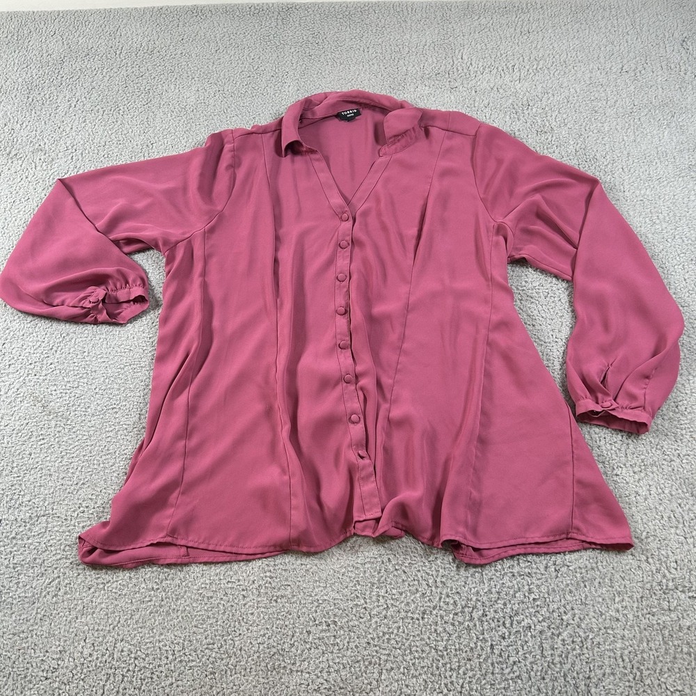 Torrid Shirt Womens 1X Pink Button‎ Front Tunic Blouse Long Sleeve Flowy